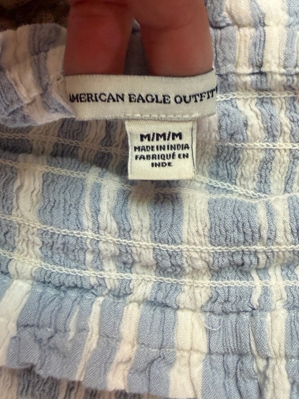 American Eagle Striped Smocked Tube Top Coastal Boho Chic - Blue/White - Size M - Picture 4 of 5